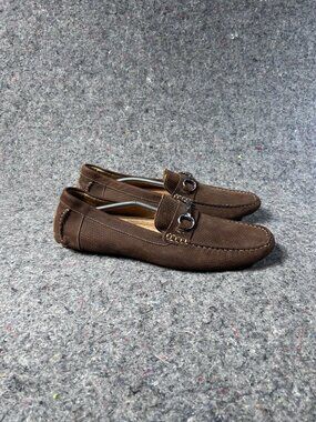 1901 Nordstrom Mens Brown Perforated Suede Horsebit Driving Loafers Size 13